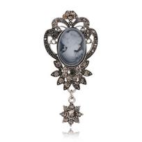 1PC Cameo Boutonniere Queen Rhinestone Fashion Accessories Christmas Gift Brooch Pin Jewelry antikinės sidabrinės spalvos