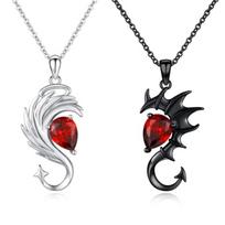 New Black and White Color Heart Angel Devil Wings Pendant Necklace Earrings Unique Fashion Gothic Valentine's Day Jewelry Gift