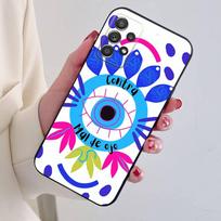 Turkish Lucky Phone Case For Samsung S24,21,22,23,30,Ultra,20,Plus,Note,10,9,Blue Evil Eye Abstract Black soft silicone case SamsungS25u