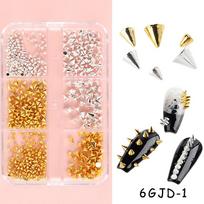 Appro150pcs/box 3D Cone Spike Nail Rhinestone 1.5-3mm Gold Silver Rivet Nail Charm Manicure Metal Nail Decoration Wedding Design