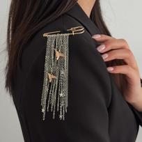 Light Luxury Colored Crystal Zircon Brooches for Women Fashion Geometric Metal Long Chain Tassel Brooch Pin Jewelry Accessories