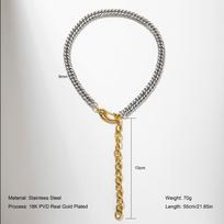 SF5095 Luxury 18K Gold Plated Stainless Steel Jewelry Miami Two Tone Cuban Link Chain Adjustable Splicing Necklace Women 55cm(21.65in)
