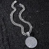 Iced Out KING Heart Crown Round Pendant Necklace Alloy Gold Plated Crystal Cuban Link Chain HipHop Luxury Bling Circular Jewelry Cuban chain&16inch(40cm) sidabras