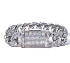 NUOYA 20MM Luxury Mixed Inlay T Shaped Cuban Link Chain Full Iced Out Cubic Zirconia Hip Hop Jewelry Gold Plated Bracelet Brass+Zircon&Bracelet 7inch(17.78cm)