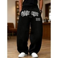 American Retro Chicago Gothic Letter Print Wide Leg Sweatpants Men'S High Street Drapey Straight Athletic Long Trousers S juoda