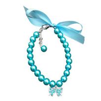 Pet Dog Collar Inlaid Rhinestone Bow-knot Pendant Dress-up Adjustable Fashion Dog Kitten mėlyna