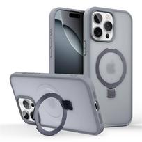 Metalinis žiedas Matinis magnetinis telefono dėklas Magsafe IPhone 15 14 16 Pro Max Plus 15Pro 16Pro Visiškai apsaugantis stovas Laikiklis Dangtelis for iPhone 14 Pro white