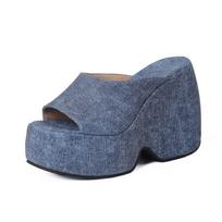 Krazing Pot Polyurethane Summer Size 43 Women Platform Super High Heels Women Peep Toe Waterproof Sandals 35 mėlyna