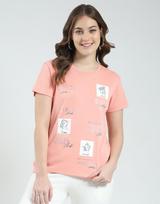 Monte Carlo Women's Printed Round Neck Top XL persikas