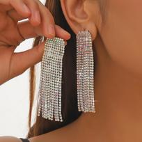 Temperament Luxury Super Flash Rhinestone Long Fringed Earrings