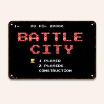 Vintage BATTLE CITY Arcade Game Metal Sign  Classic Tank Game Wall Art   Retro Iron Decor for Home Bar Club Garage Cafe 20x30cm（7.8x11.8inch）