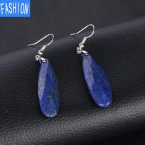 Europietiški ir amerikietiški Long Water Drop Natural Crystal Energy vulkaninės uolos pakabukai auskarai pjaustyti temperamento auskarai lapis lazuli