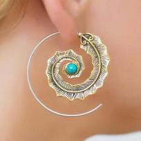 Fashion Minimalist Spiral Leaves With Green Rhinestone Hoop Earrings Personality Retro Punk Earrings For Women auksas