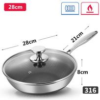 28 30 cm Wok keptuvė Hibridinė nelipni keptuvė su stikliniu dangčiu Netoksiška 316 nerūdijančio plieno Sauté keptuvė Gili Wok keptuvė JT559