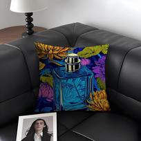 Luxury Perfume Illustration Cushion Cover Natural Linen Organic Fabric Double-Sided Printing Sofa Home Decor Gift Pillow Case Peach skin 18*18(CM)-1Pcs