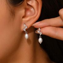 Luxury Shiny Zircon Leaf Drop Earrings For Women Elegant Imitation Pearl Water Drop Dangle Earring Wedding Jewelry Gift