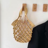 Fashion Leather Folding Tote Bag Large Capacity Hollow Out Weave Bag Sweet Grocery Bag  Storage