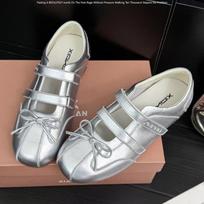 Light luxury fashionable thick slope bottom ballet flat sole single shoes women's new summer commuter versatile hollow bow Mary Jane shoes 34
