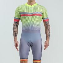 BOESTALK Men's short-sleeved triathlon onesie tights green striped patchwork polka dot cycling suit XXS