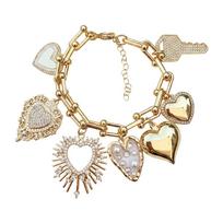 Zircon Vintage Jewelry Set Pearl Light Luxury Jewelry Suit Elegant Heart Necklace Bracelet  Men Bracelet