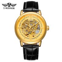 China Factory T-WINNER Popular Design Luxury Men Leather Wrist Watch Automatic OEM Private Label Watch Mechanical Skeleton automatic