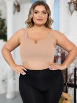 Moteriška didelio dydžio apatinio trikotažo liemenėlė yra patogi, be lankelių, surenkanti šonines krūtis ir apsauganti nuo nukarimo SKIN 1XL-4XL 1XL smėlis