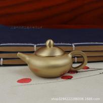 Brass Handle Rotating Dragon and Phoenix Mini Teapot for Mahjong Copper Crafts Gift