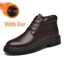 High Quality Genuine Leather Winter Ankle Boots Luxury Brand Men Boots Handmade Gentleman Shoes Motorcycle Boots Warm Snow Shoes 43