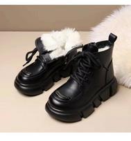 New Snow Boots Fur Short Boots Winter Plus Velvet Super Thick Cotton Shoes Fashion Keep Warm Water Proof Platform Women Shoes 35 juoda