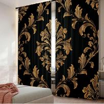 Set Of 2 Flat Printing Curtain Golden Ornamental Flourish Digital Printed Polyester Drapes Family Party Decoration Use Home W100*H70(CM)-Rod Pocket&1PCS