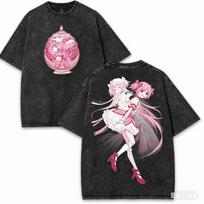 2026 Puella Magi Madoka Magica Madoka Kaname Vintažiniai skalbti marginti laisvi grynos medvilnės trumparankoviai ventiliatoriaus marškinėliai L