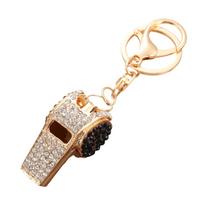Luxury Rhinestones Whistle Keychain Waterproof Blingbling Shining Whistle Pendant Wear-resistant Fashion Metal Whistle Key Chain