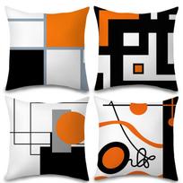Šiuolaikinės geometrinės pagalvės užvalkalai, Bauhaus įkvėpti oranžinės, juodos, baltos spalvų abstraktūs spausdinti pagalvės užvalkalai, minimalistinis namų dekoras Peach skin 18*18(CM)-1Pcs