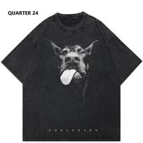 Streetwear Juokingi Dobermano šunų grafiniai skalbti juodi marškinėliai S įvairiaspalvis