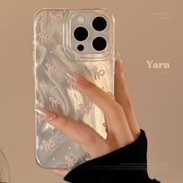 Pink bow for Apple 17 mobile phone case iphone16promax anti-drop 15 hard 14 girl feather yarn 13 17promax