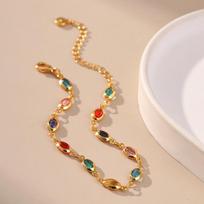 Luxury Geometric Irregular Shape Pink Crystal Stone Bracelet for Women Stainless Steel Gold Color Adjustable Bracelet Jewelry