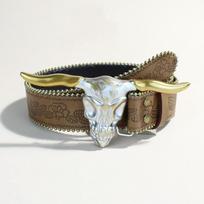 Luxury Design Bull Skull Buckle Leather Belt Western Ox Head Waistband  for Men Women