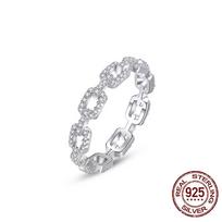 Luxury Minimalist Jewelry Full Cubic Zirconia Ring Hollow S925 Sterling Silver CZ Cuban Link Chain Rings for Women Girls 6