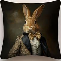 1Pc Vintage Rabbit Luxury Coat Pillowcase Zipper Closure Modern Print Design For Living Room Bedroom Sofa Decor Pillowcases Peach skin 18*18(CM)-1Pcs