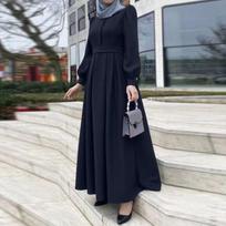 Moteriškas vintažinis Dubajus Abaya Turkija Sundress Solid Musulmonic Drabužiai Ilgomis rankovėmis Maxi Ilga Suknelė XXXXXL juoda