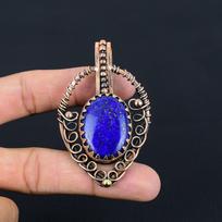 Lapis Lazuli brangakmenis rankų darbo gryno vario viela apvyniotas pakabukas papuošalas Padėkos dienai 2.83 Inches mėlyna
