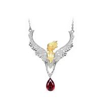 BELLA BOX Luxury Fashion Angel Feather Wings Simulation Pigeon Blood Ruby Water Drop Shaped Necklace Suitable For Women Party Banquet High-end Jewelry 48mm*33mm