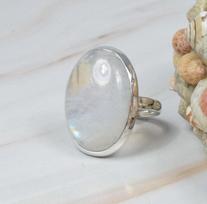 Mėnulio akmens žiedas, 925 prabos sidabro žiedas, Unisex žiedas, Rankų darbo žiedas, Bohemiškas žiedas, Daugiaaukštis žiedas 9.5 gray