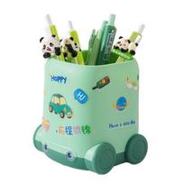 Desk Pen Holder Cartoon Vehicle Shape Pencil Holder Multi-functional Desktop Makeup Brush Organizer for Home School Office žalia
