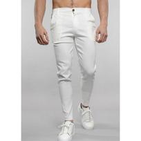 Vyriškos slim fit chino kelnės, tamprus medvilninis, siaurėjantis kojos ilgis, laisvalaikio kelnės S balta