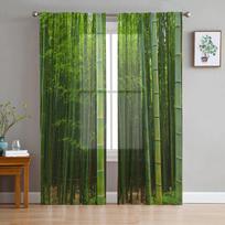 Green Forest Sun Natural Landscape Tulle Sheer Window Curtains for Living Room the Bedroom Modern Sheer Fabric Silk-like Fabric Drapes Drapes W135 x H115cm x1&Grommet Top