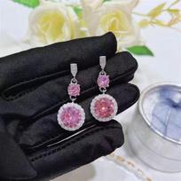 Pink Rhinestone Necklace Women 2 Piece Jewelry Set Temperament Elegant Gift for Anniversary and Celebrations A
