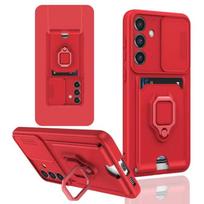 Wholesale Phonecase for Samsung Galaxy A16 Sliding Camshield Magnetic Card Holder Silicone Phone Case only case&For Samsung Galaxy A16&Opp Bag raudona