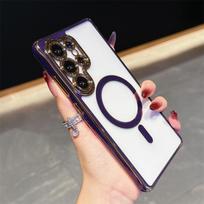 Luxury Electroplated Magnetic Phone Case For Samsung Galaxy S25 S24 S23 Ultra Plus FE A17 A56 Wireless Charge Transparent Cover Galaxy S25 FE