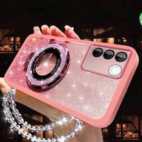 For POCO X7 X6 F6 F5 Pro Crystal Bracelet for Magsafe Glitter Holder Case For Xiaomi Redmi Note 14 Pro Plus 13 Stand Soft Cover Note 14 Pro Plus rožinė
